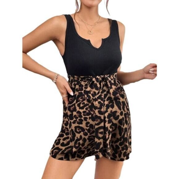 SHEIN Pants - SheIn Women's  Animal Print Button Front Belted‎ Cami Romper XS